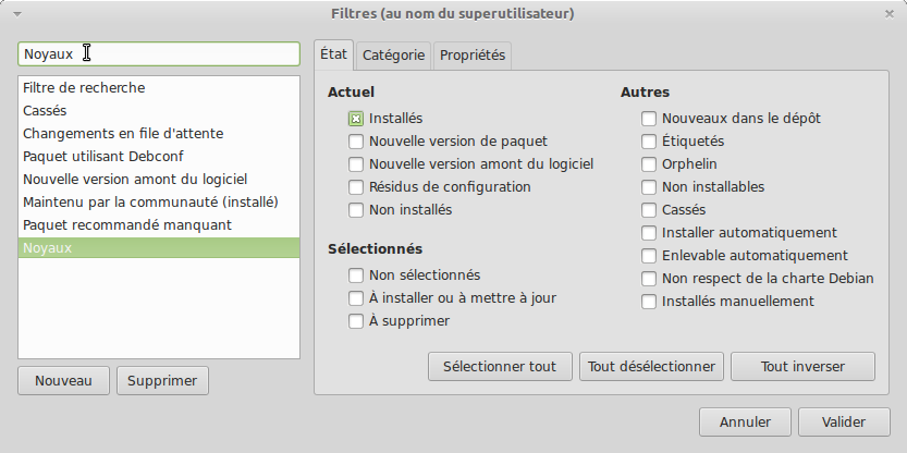 Créer un nouveau filtre et le nommer Noyaux